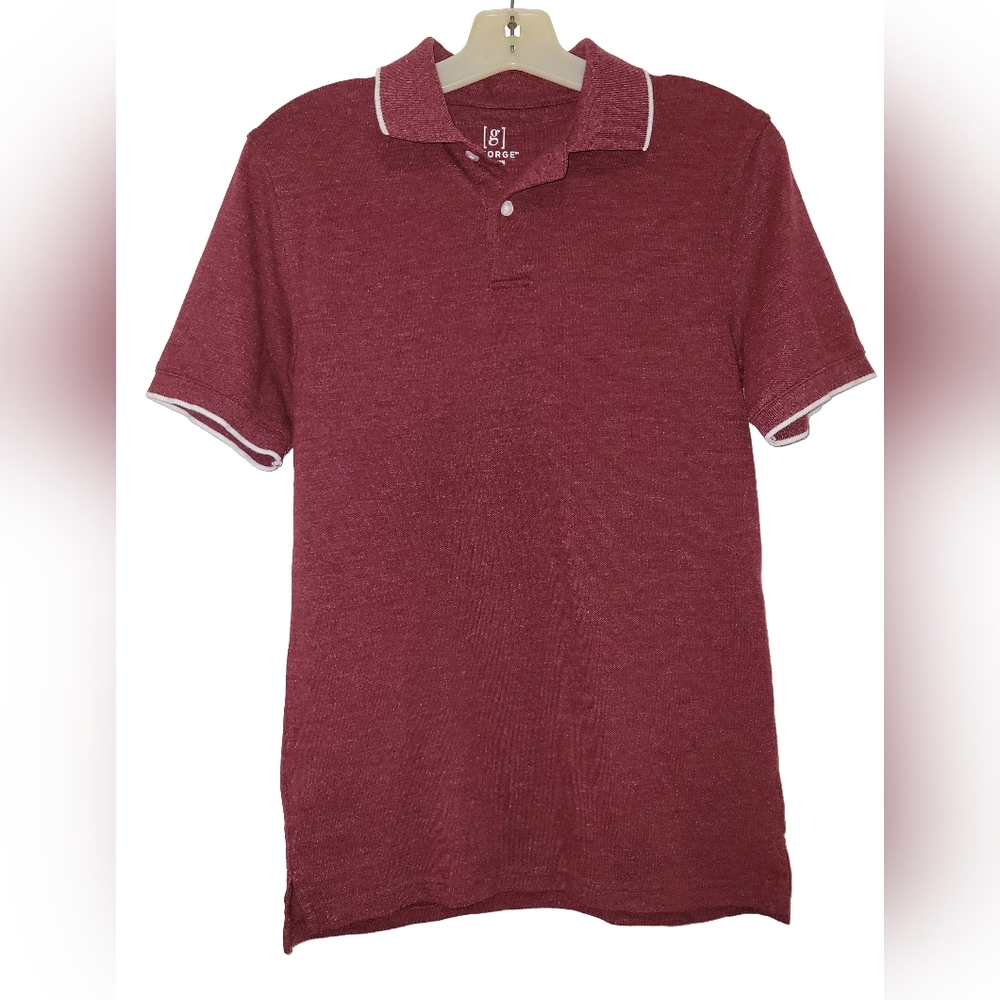 George Short Sleeve Burgundy Red Pique Polo Shirt With White Trim Size XS